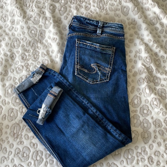 Silver Distressed Boyfriend Jeans - Picture 2 of 3